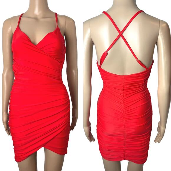 Tiger Mist Dresses & Skirts - New Tiger Mist Sexy Bodycon Ruched Cross Over Strap Mini Dress